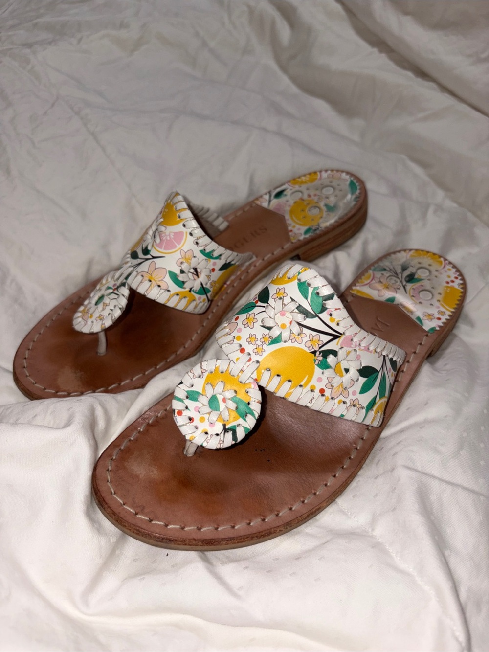 HTF Jack Rogers Lemon print whipstitch Flat Sandals - Picture 12 of 13